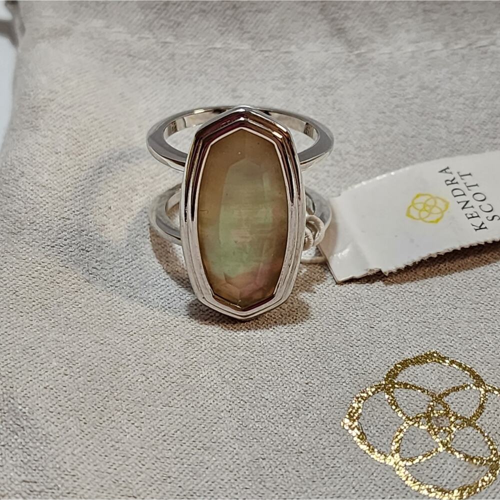 Kendra Scott Framed Dani Rhodium Cocktail Ring in Golden Abalone Size 7 Newā